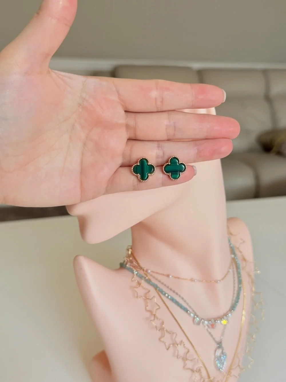 Green Clover Stud Earrings